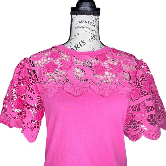 On Twelfth (S) Floral Sequin Sleeve Chest "The Key West Top" Short Sleeve Shirt - Picture 8 of 11